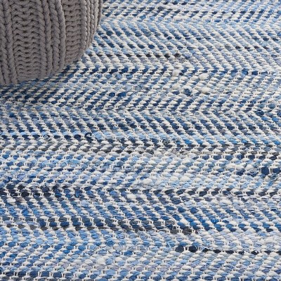 Blue and Light Grey Handmade Wool Runner Rug