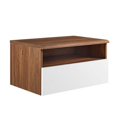 Modway Envision Wall Mount Nightstand - Mid-Century Modern Floating Bedside Table with Storage Drawer in Walnut
