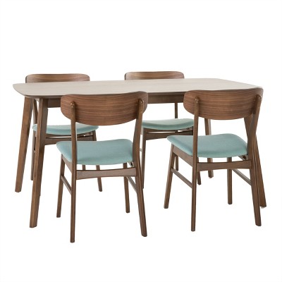 GDFStudio Balfern 5 Pieces Mid Century Modern Upholstered Wood Dining Set