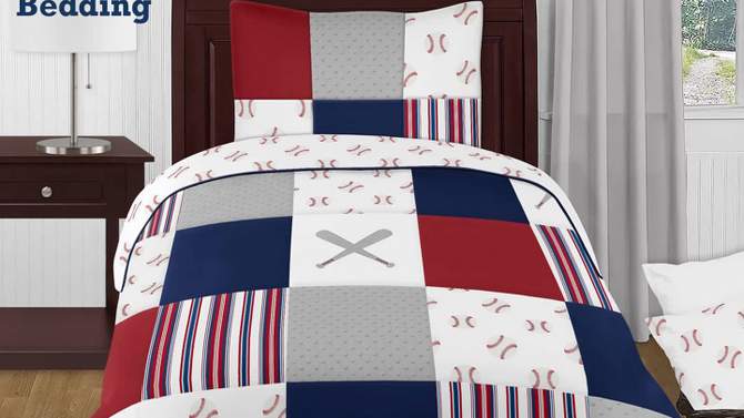 3pc Baseball Patch Full/Queen Kids&#39; Comforter Bedding Set Blue and Red - Sweet Jojo Designs, 2 of 5, play video