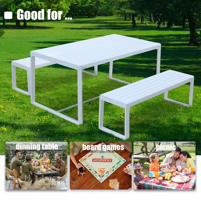 Aoodor Outdoor 3-Piece Aluminum Picnic Table Set,  Rectangular Patio Dining Table with Benches, 4 of 8