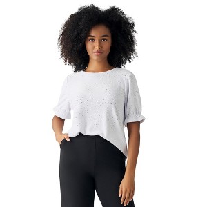 ellos Women's Plus Size Short Puff Sleeve Eyelet Tee - 1 of 4