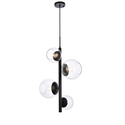 Elegant Lighting Wells 18 inch pendant in black with clear shade