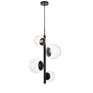 Elegant Lighting Wells 18 inch pendant in black with clear shade - 1 of 4