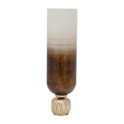 Modern Glass Metal Pillar Candle Holder with Accents, Elegant Ombre Finish, Decorative Home & Office Accent