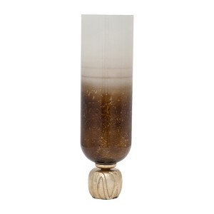 Modern Glass Metal Pillar Candle Holder with Accents, Elegant Ombre Finish, Decorative Home & Office Accent - 1 of 4