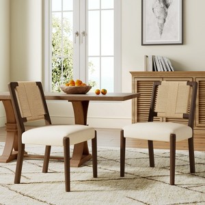 Christopher Knight Home Benitez Rubberwood Upholstered Woven Rope Backrest Dining Chair (Set of 2) - 1 of 4