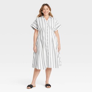 Women's Short Sleeve Pleated Midi Shirtdress - Ava & Viv™ - 1 of 3