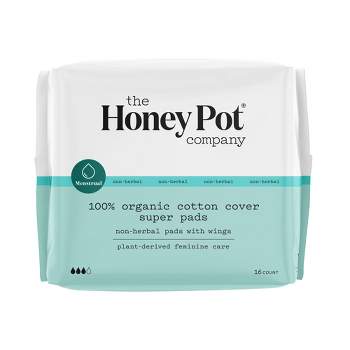 The Honey Pot Company, Non-Herbal Super Pads with Wings, Organic Cotton Cover - 16ct