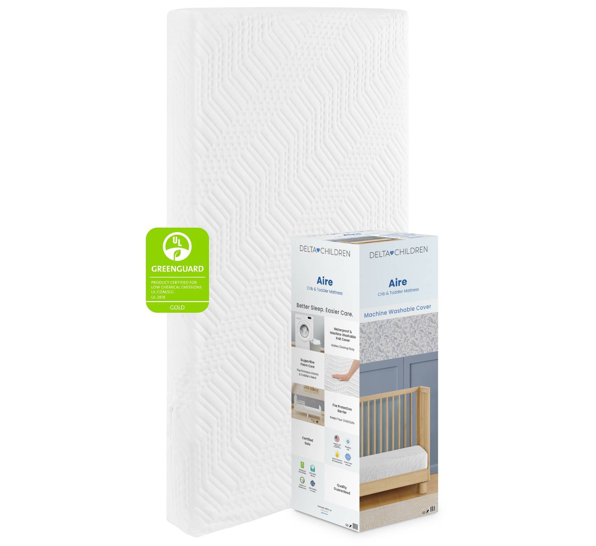 Delta Children Aire Standard Crib and Toddler Foam Mattress 5": Firm, High-Density, Breathable, 9 lb