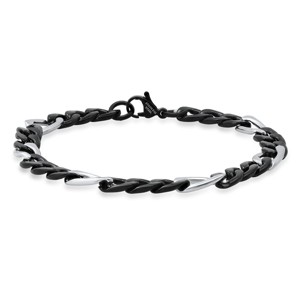Steeltime Men's two tone stainless steel figaro chain bracelet. Color Options: Blue, Gold, Multi, Silver - 1 of 4