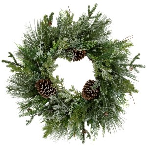 Northlight Frosted Mixed Pine and Cedar Artificial Christmas Wreath - 28" - Unlit - 1 of 4