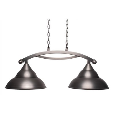 Toltec Lighting Bow 2 - Light Island Pendant Light in  Brushed Nickel with 13" Brushed Nickel Double Bubble Metal Shade Shade
