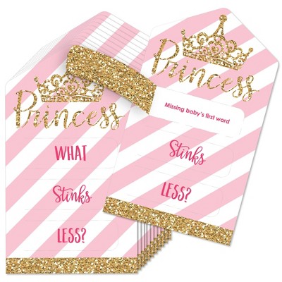 Big Dot of Happiness Little Princess Crown - Pink & Gold Baby Shower Game Pickle Cards - Conversation Starters Pull Tabs - Set of 12
