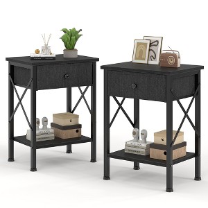 VECELO Modern X-Design Nightstand, End/Side Table with Fabric Drawer & Open Storage Shelves for Bedroom or Living Room - 1 of 4