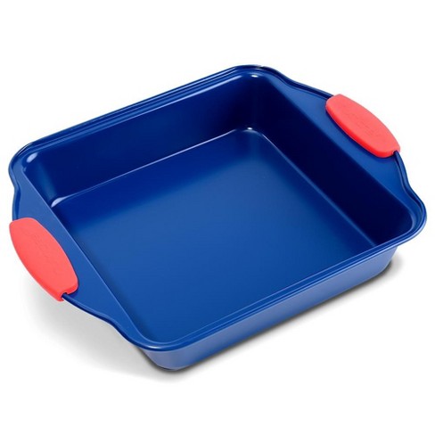 NutriChef Non-Stick Square Pan - Deluxe Nonstick Blue Coating Inside and  Outside with Red Silicone Handles