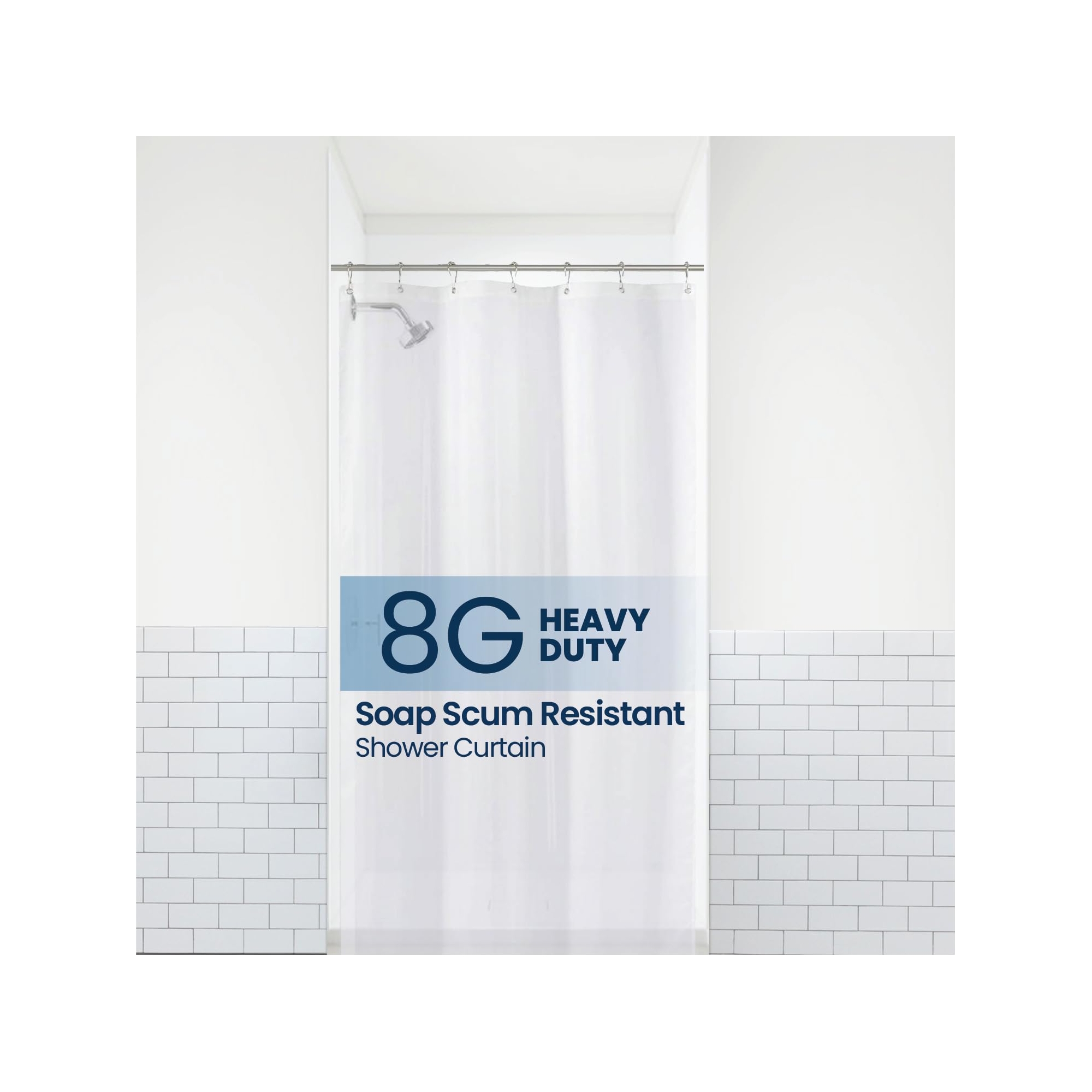 LiBa Premium 8G PEVA Bathroom Shower Curtain Liner - Waterproof, Non-Toxic, Thick Plastic with Rustproof Grommets - 34" W x 72" H Frosted
