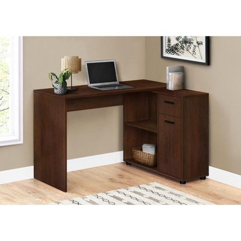 Brown Home Office Computer Desk 1 Shelf 2 Storage Cubbies 48 L Monarch Specialties Laptop/Writing Table with Small Hutch