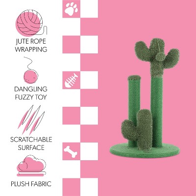 Marfa Green Jute Triple-Cactus Cat Scratching Post with Fuzzy Toy