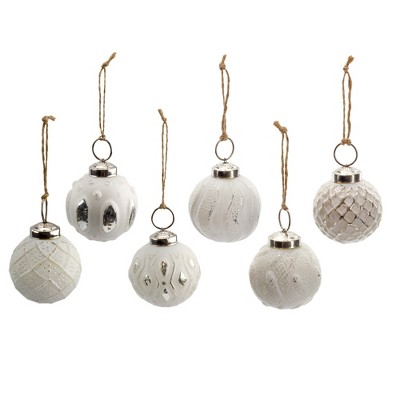 AuldHome 2" Farmhouse Ball Ornaments, Set of 6; Distressed Metal Tin Glass Ball Vintage Style Christmas Decorations