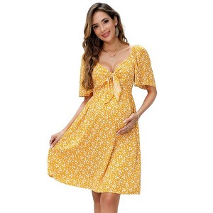 Maternity Front Knotted Knee Length Wrap Dress for Baby Shower - 1 of 1