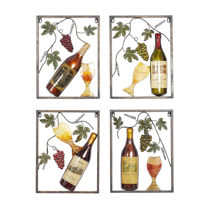 Set of 4 Metal Wine Wall Decors with Grapes Detailing - Olivia &#38; May, 1 of 9