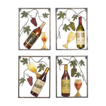 Set of 4 Metal Wine Wall Decors with Grapes Detailing - Olivia & May