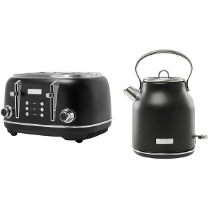 Haden Heritage 4 Slice Wide Slot Stainless Steel Toaster Bundled with 1.7 Liter Stainless Steel Electric Water Kettle, Black & Chrome - 1 of 4