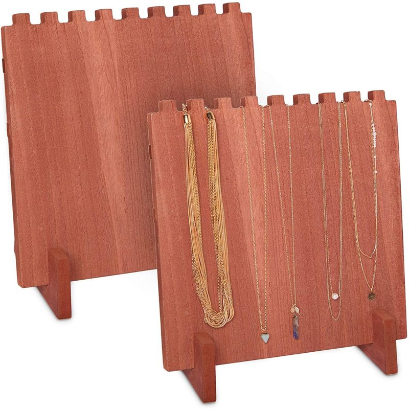 Farmlyn Creek 2-Pack Wood Necklace Display Stand, Wooden Plank Jewelry Organizer (9 x 10 x 5.5 In), 1 of 7