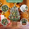 Pre-lit Mini Christmas Tree with Light, Small Green Frosted Artificial Tabletop Christmas Tree with Wooden Base, Mini Pine Christmas Decoration - 3 of 4