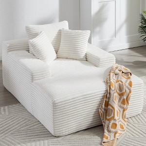 46.46" Corduroy Chaise Lounge Chair with Deep Seat, 9.9" Wide Armrest and 3 Soft Pillows - 1 of 4