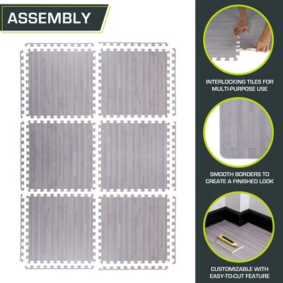 Slate Grey Wood Grain EVA Foam Puzzle Mat, 24 Sq Ft