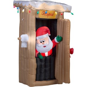 Gemmy Animated Christmas Airblown Inflatable Santa Coming out of the Outhouse w/Lights, 6 ft Tall - 1 of 2