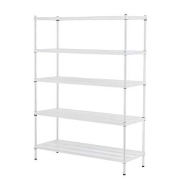 Design Ideas MeshWorks 5 Tier Full-Size Metal Storage Shelving Unit Rack for Kitchen, Office, and Garage Organization, 47.2” x 17.7” x 63,” White