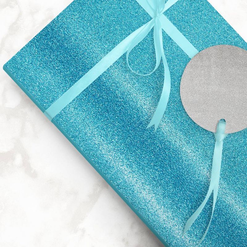JAM PAPER Aqua Blue Glitter Gift Wrapping Paper Roll - 1 pack of 25 Sq. Ft., 4 of 5