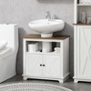 kleankin Modern Farmhouse Bathroom Sink Cabinet, Pedestal Sink Storage Cabinet with Double Doors and Storage Shelves, White - 2 of 4
