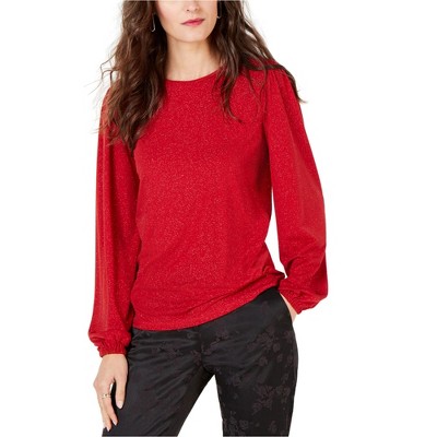 Michael Kors Womens Metallic Puff Sleeve Pullover Blouse