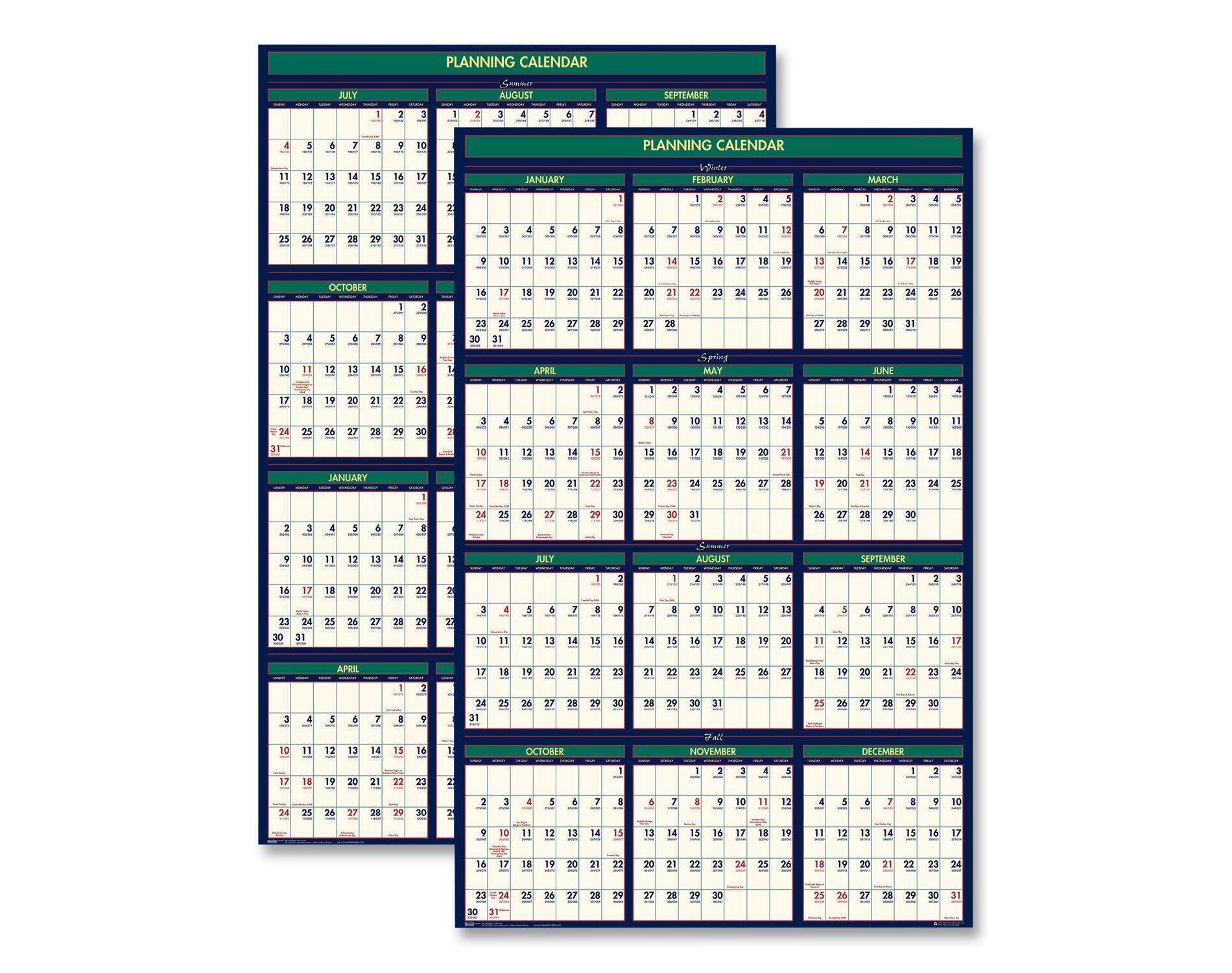 Four Season Erasable Business/Academic Recycled Wall Calendar, 24 x 37, 12-Month(July-June): 2025-26, 12-Month(Jan-Dec): 2026