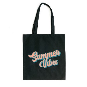 City Creek Prints Summer Vibes Colorful Cursive Canvas Tote Bag - 15x16 - Black - 1 of 2