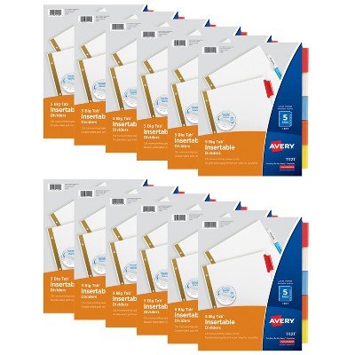 Avery Big Tab Insertable Dividers for 3 Ring Binders, 5-Tab Sets, Multicolor Tabs, 12 Sets (21938)