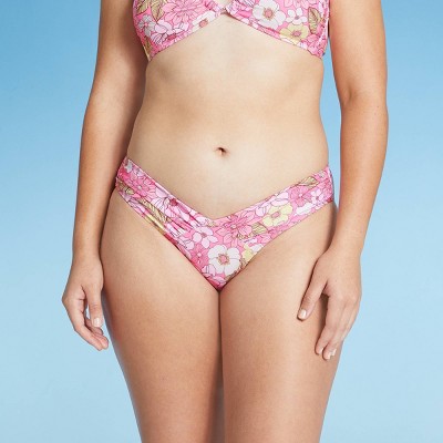 O'RAGEOUS multi pink floral with binding sides swim bikini bottom,junior M or L 