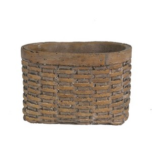 Slickblue Picnic Basket Inspired  Brown Basket Color Wash Planter Set of 2 - Cast Cement - 1 of 4