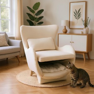 2-in-1 Pet Friendly Accent Chair, Velvet Lounge Chair with Pet Bed, Leisure Single Sofa Chair Wing Back Armchair - ModernLuxe - 1 of 4
