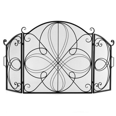Tangkula 59.5 x 32.5 Inch Fireplace Screen w/ Floral Pattern 3-Panel Folding Spark Guard
