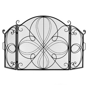 Tangkula 59.5 x 32.5 Inch Fireplace Screen w/ Floral Pattern 3-Panel Folding Spark Guard - 1 of 4
