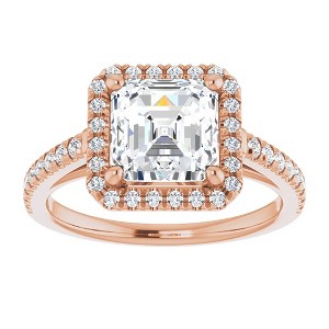 Pompeii3 3 1/2Ct Asscher Cut Moissanite & Diamond Halo Engagement Ring in 10k Gold - 1 of 4