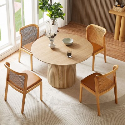 CAVINAS Round Dining Table Kitchen Table Modern Wood Table Circular Tabletop for Dining Room