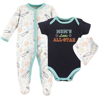 Luvable Friends Baby Boy Sleep and Play, Bodysuit and Bib, Sports