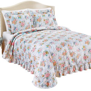 Collections Etc Juliana Watercolor Pastel Floral Plissé Bedspread - 1 of 3