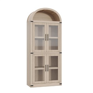 CuisinSmart 72in Tall Arched Bookshelf, Modern Farmhouse Bookcase with 4 Glass/Wood Doors & Open Shelf, Freestanding Display Cabinet Organizer - 1 of 4